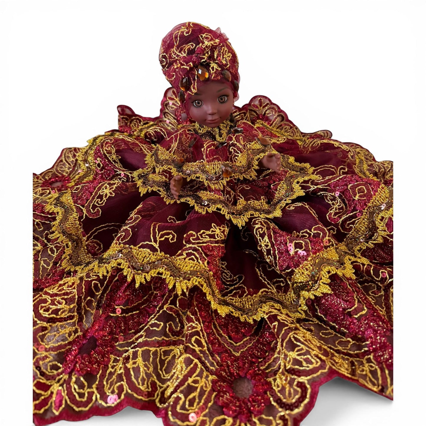 Oya Handmade  Spiritual Doll in Burgundy and Gold Dress
