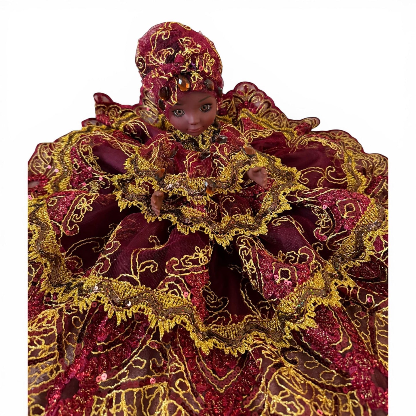 Oya Handmade  Spiritual Doll in Burgundy and Gold Dress