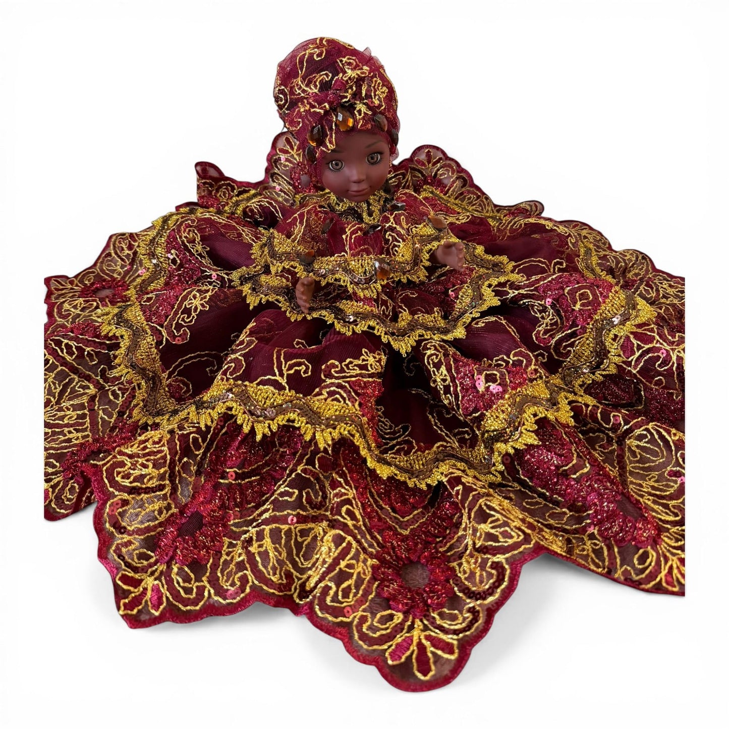 Oya Handmade  Spiritual Doll in Burgundy and Gold Dress
