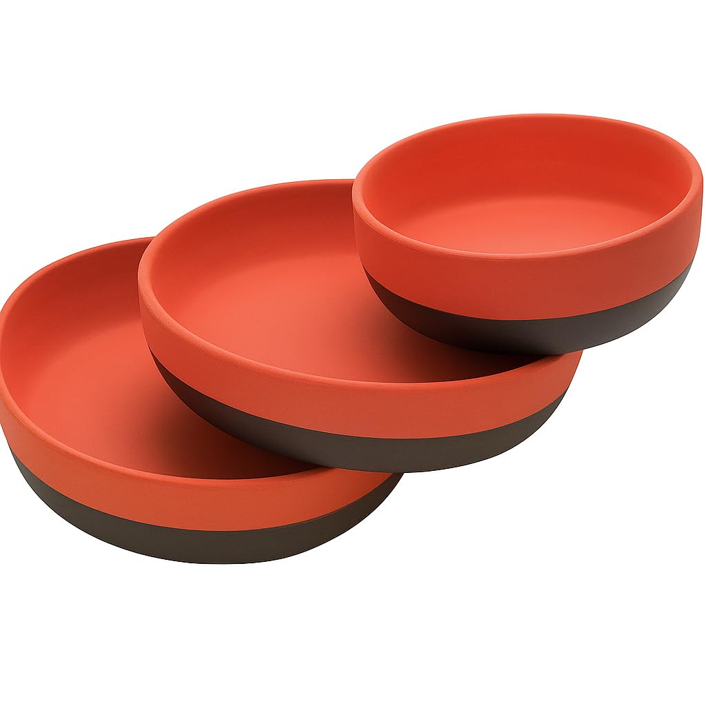 Elegua Platos Set de 3 – Red & Black Ceramic Plates, 6", 8"