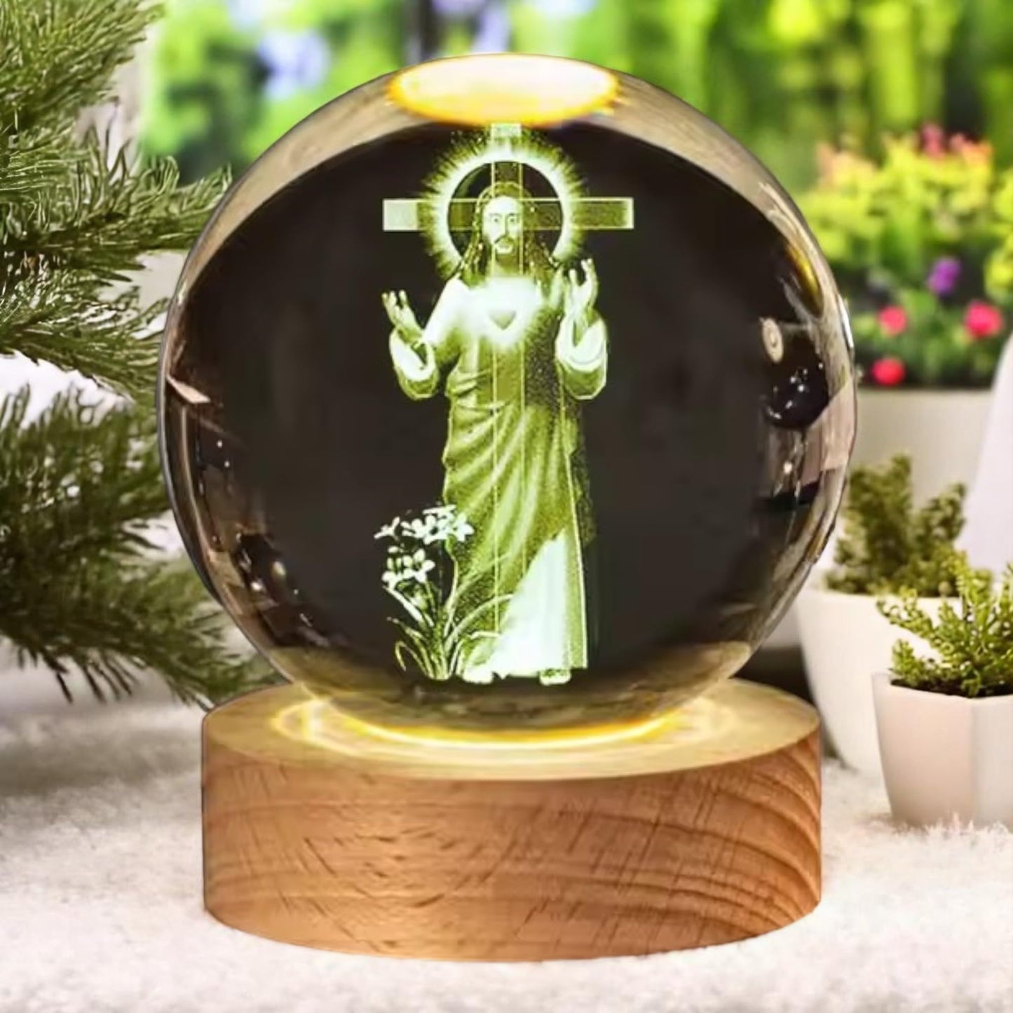 3D Crystal Jesus Statue with LED Light Base – 2.36in Sacred