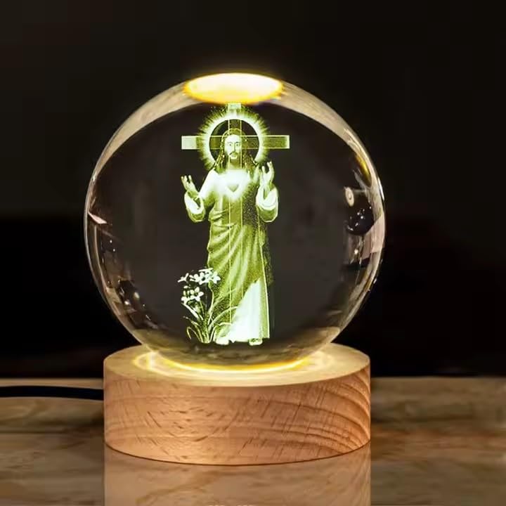 3D Crystal Jesus Statue with LED Light Base – 2.36in Sacred
