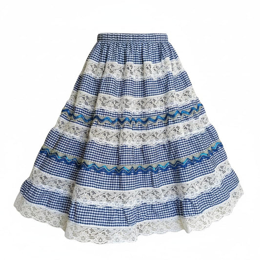 Yemaya Falda Salla Azul y Blanca Bordada de  Madre