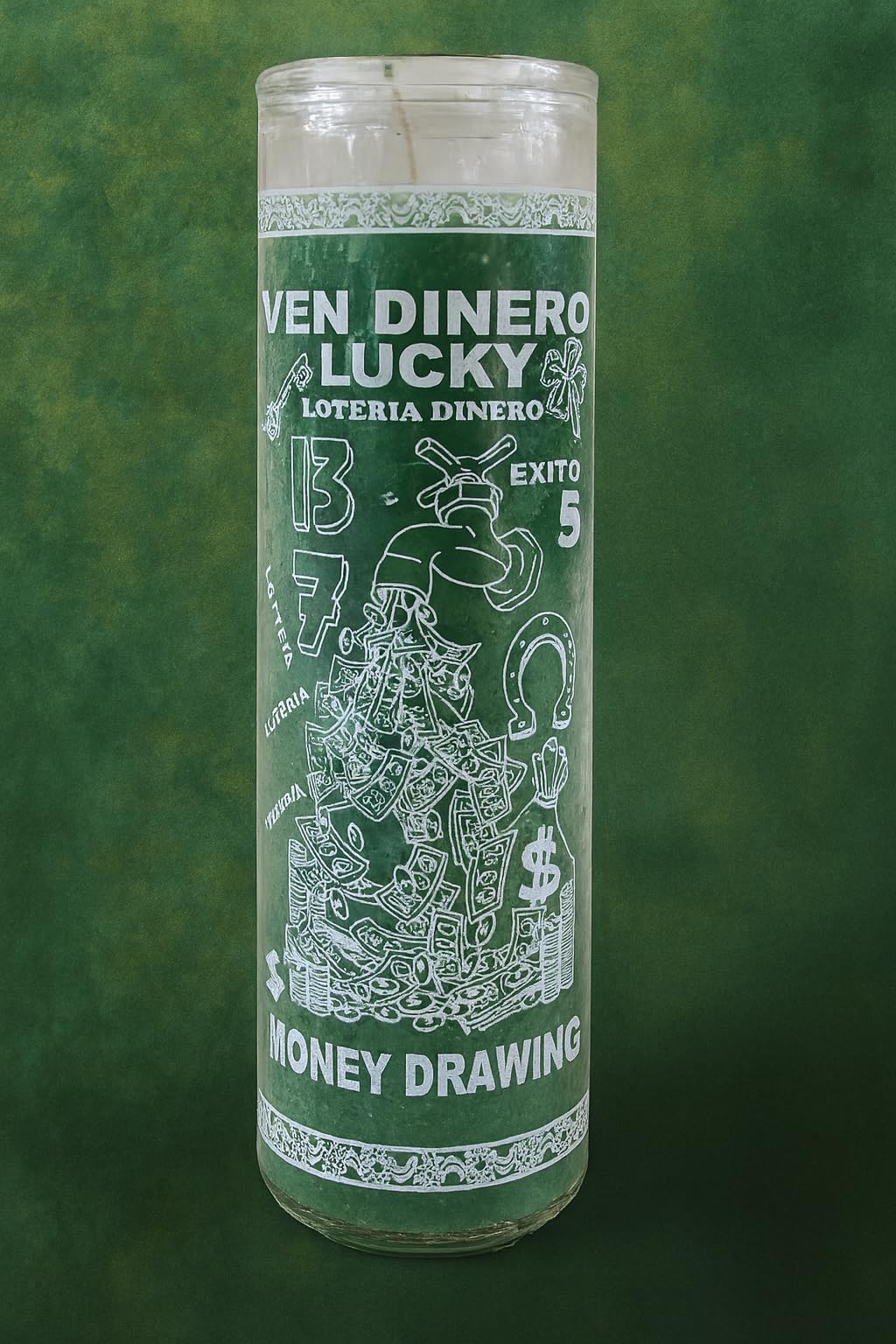 Prayer Candle 7 Day Money Drawing and Lucky 8" Dinero y