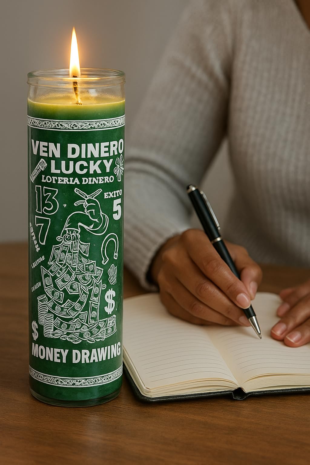 Prayer Candle 7 Day Money Drawing and Lucky 8" Dinero y