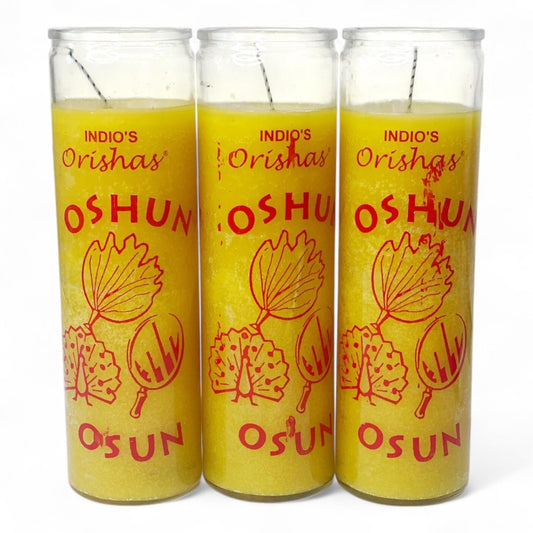 Oshun Prayer Candle 7 Day  8" Vela de  Unscented Pillar