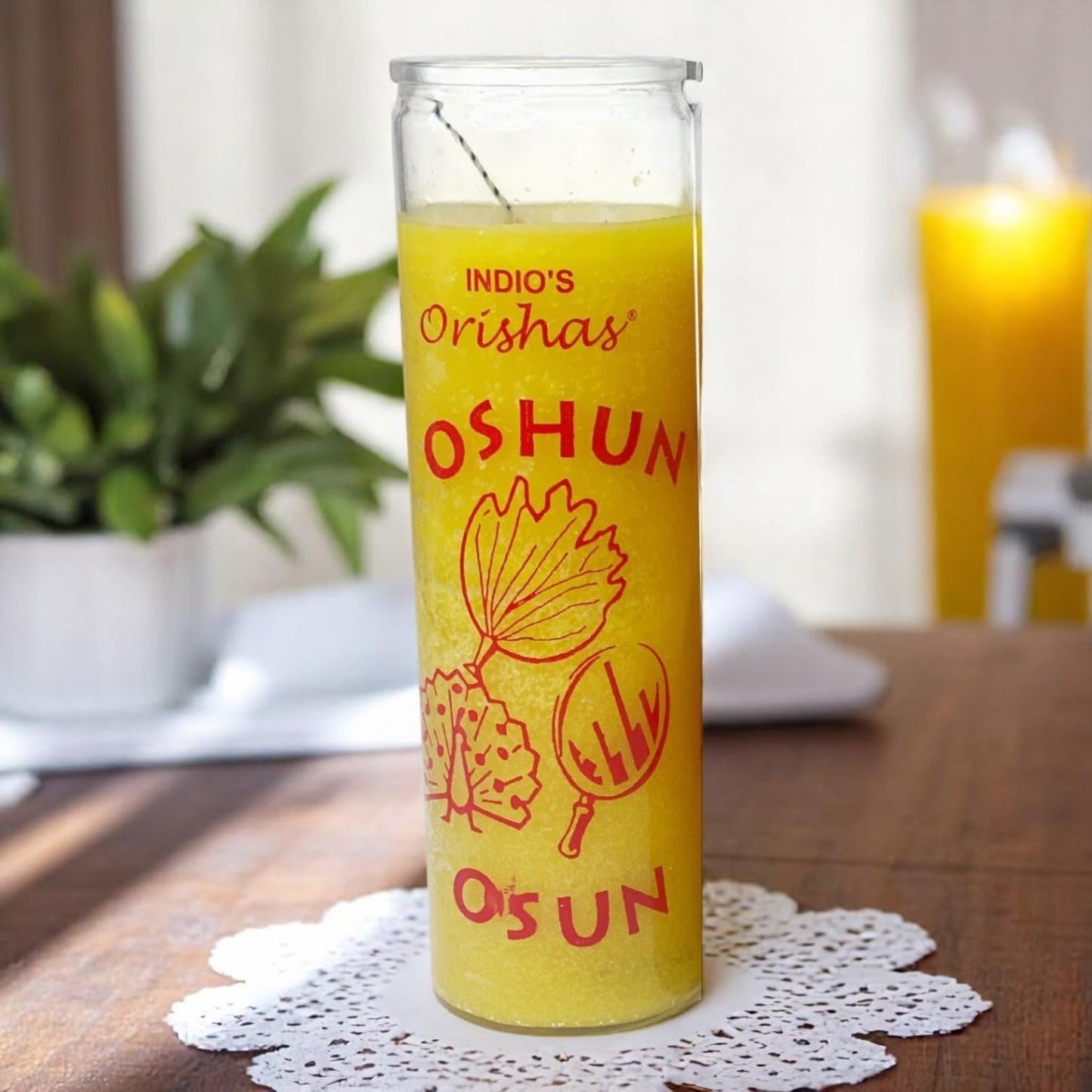 Oshun Prayer Candle 7 Day  8" Vela de  Unscented Pillar