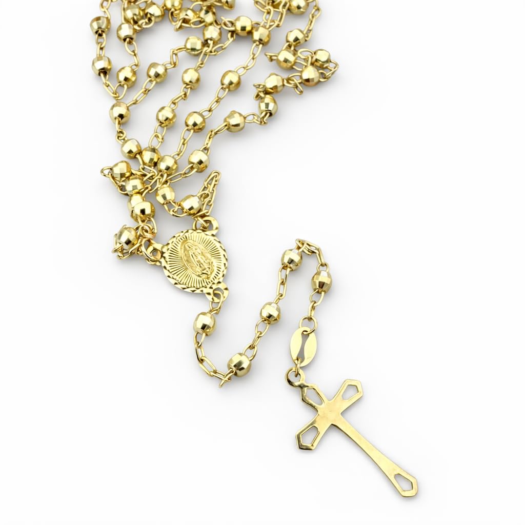 Real 10K Solid Gold Rosary Necklace – 10 Karat Yellow Gold