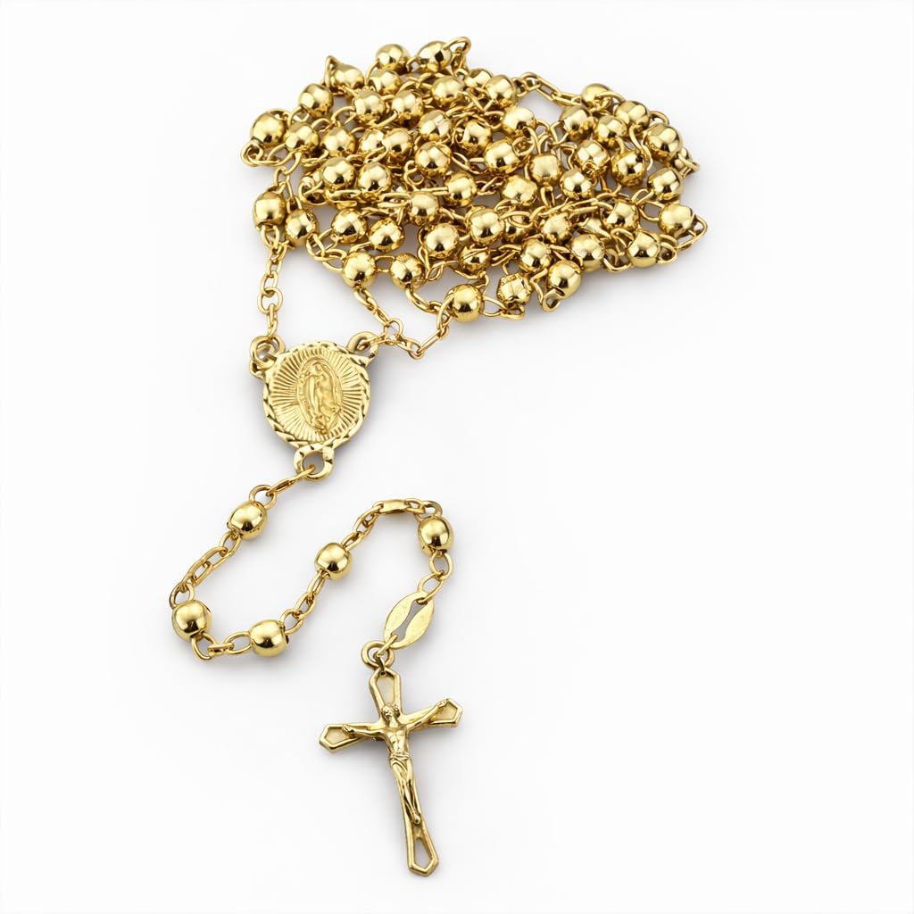 Real 10K Solid Gold Rosary Necklace – 10 Karat Yellow Gold