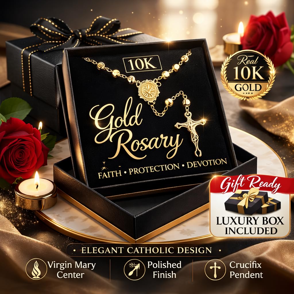 Real 10K Solid Gold Rosary Necklace – 10 Karat Yellow Gold