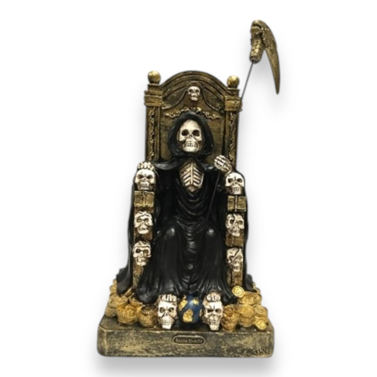 Santa Muerte Sitting on Throne 12" (Black/Negro) Resin