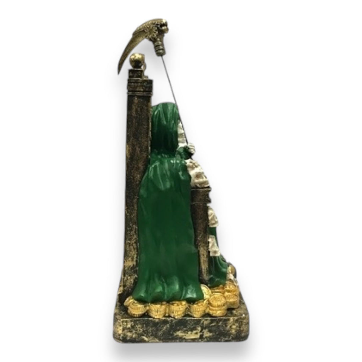 Santa Muerte Sitting on Throne (Verde/Green) 12" Resin - vista 2