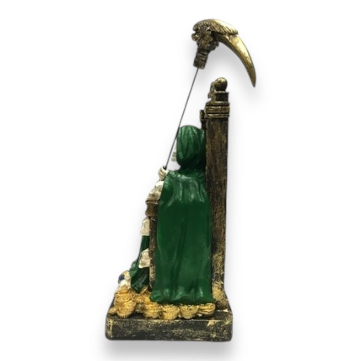 Santa Muerte Sitting on Throne (Verde/Green) 12" Resin - vista 4