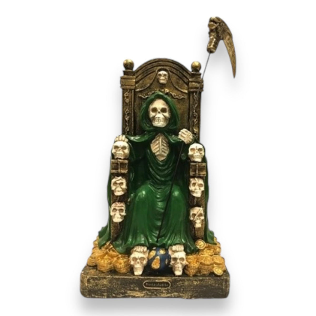 Santa Muerte Sitting on Throne (Verde/Green) 12" Resin