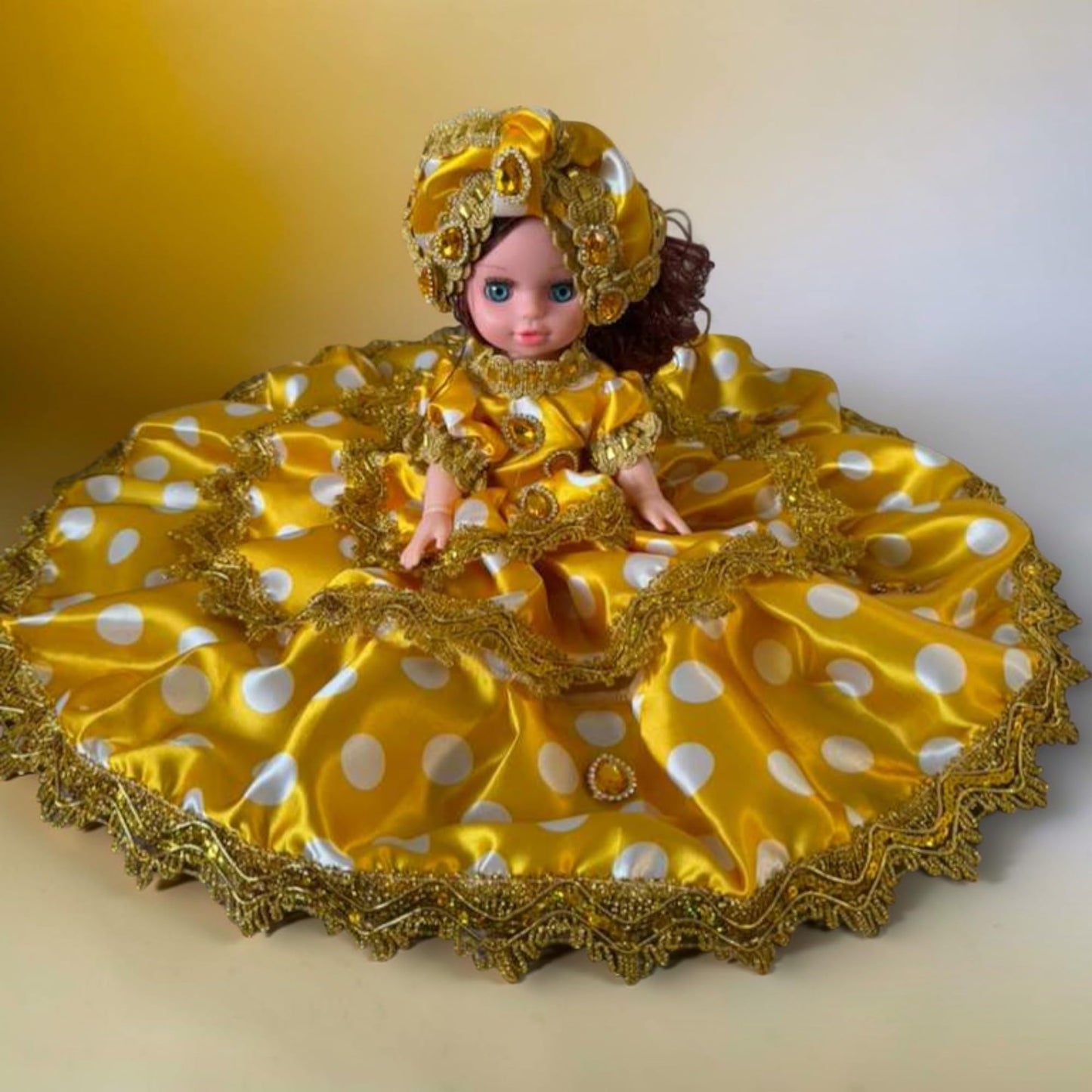 Handmade Spiritual Doll Yellow Polka Dot Dress – Santeria