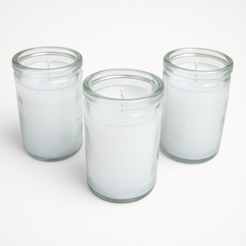 White Spiritual Candles in 3 Inch Clear Glass 24h – Velas