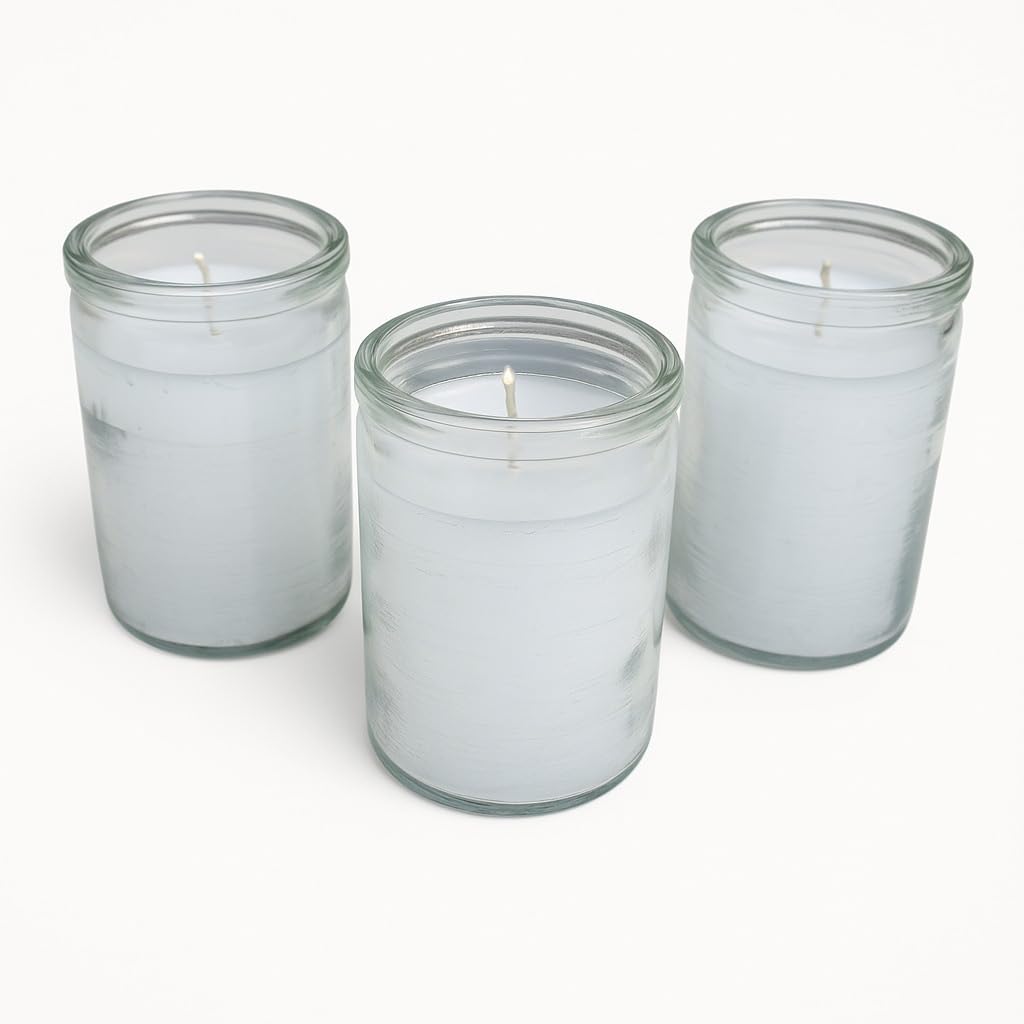 White Spiritual Candles in 3 Inch Clear Glass 24h – Velas