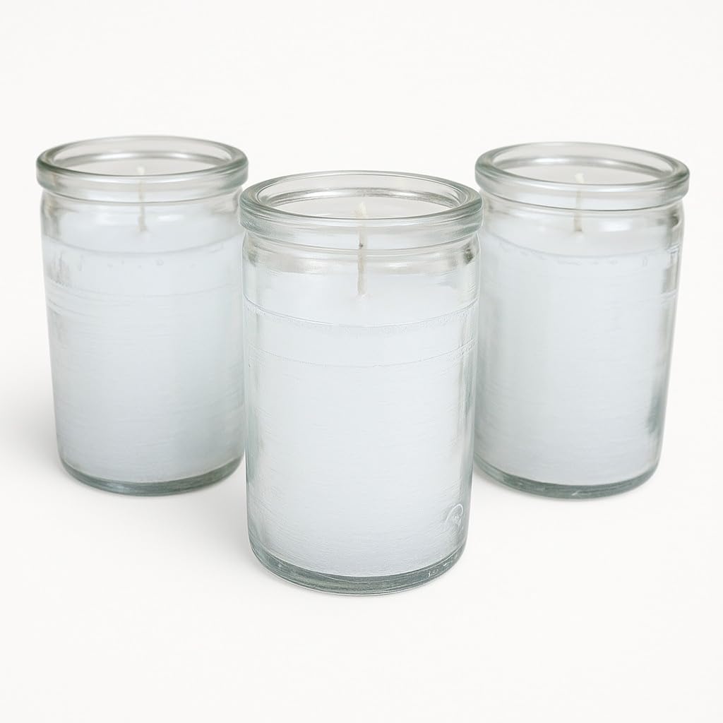 White Spiritual Candles in 3 Inch Clear Glass 24h – Velas