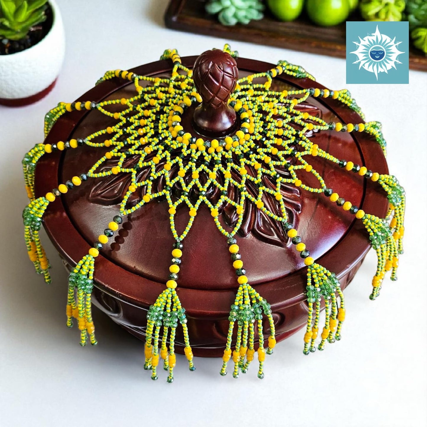 Large Orula Sopera Malla Beaded Cover – Handmade Green &