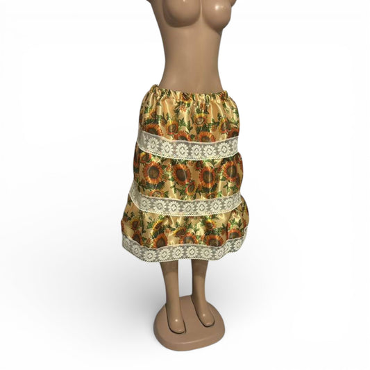 Sunflower Spiritual Skirt for Women – Handmade Satin Floral