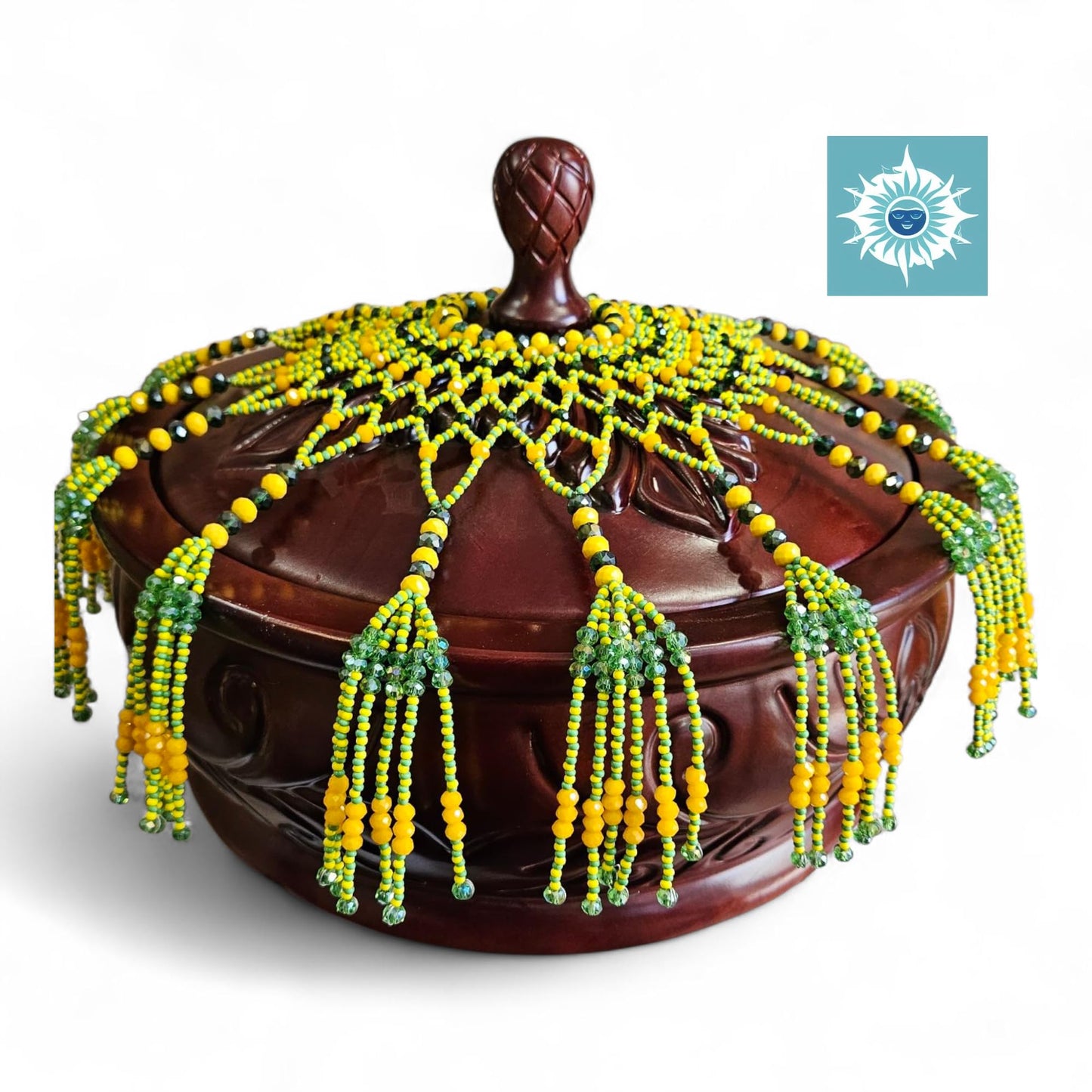 Large Orula Sopera Malla Beaded Cover – Handmade Green &