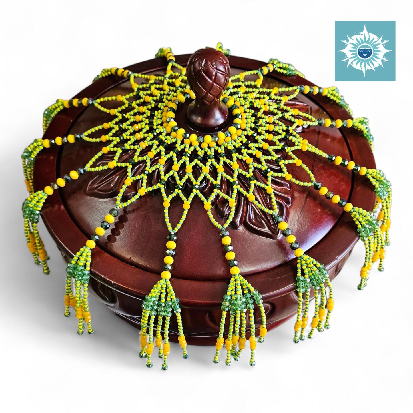 Large Orula Sopera Malla Beaded Cover – Handmade Green &