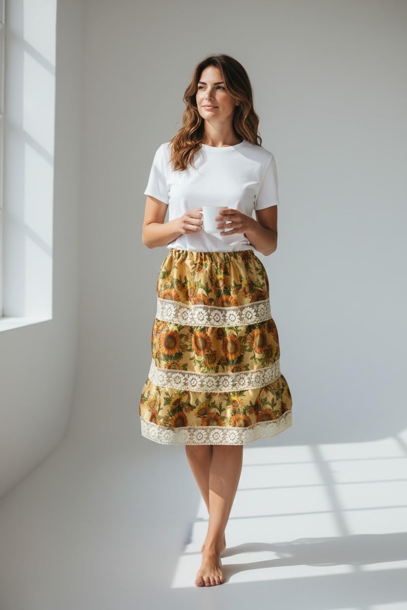 Sunflower Spiritual Skirt for Women – Handmade Satin Floral