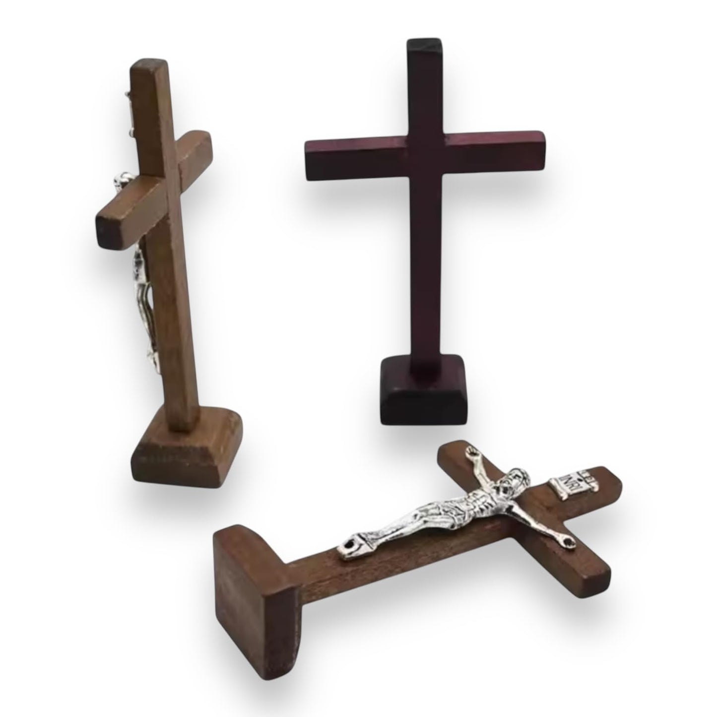 Wooden Catholic Jesus Cross with Stand 4" Inch – Vintage