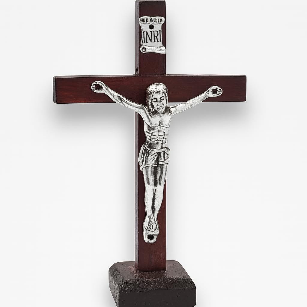 Wooden Catholic Jesus Cross with Stand 4" Inch – Vintage