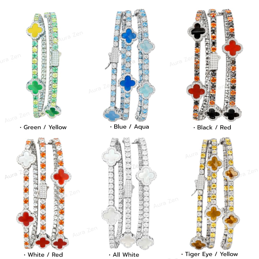 Aura Zen Moissanite Clover Tennis Bracelets 925 Sterling Silver
