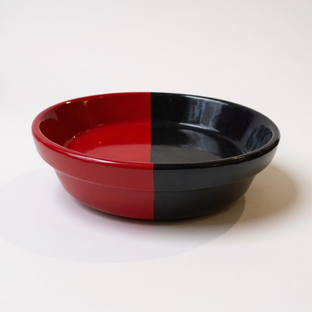 Elegua Red and Black Ceramic Offering Plate with Cowrie