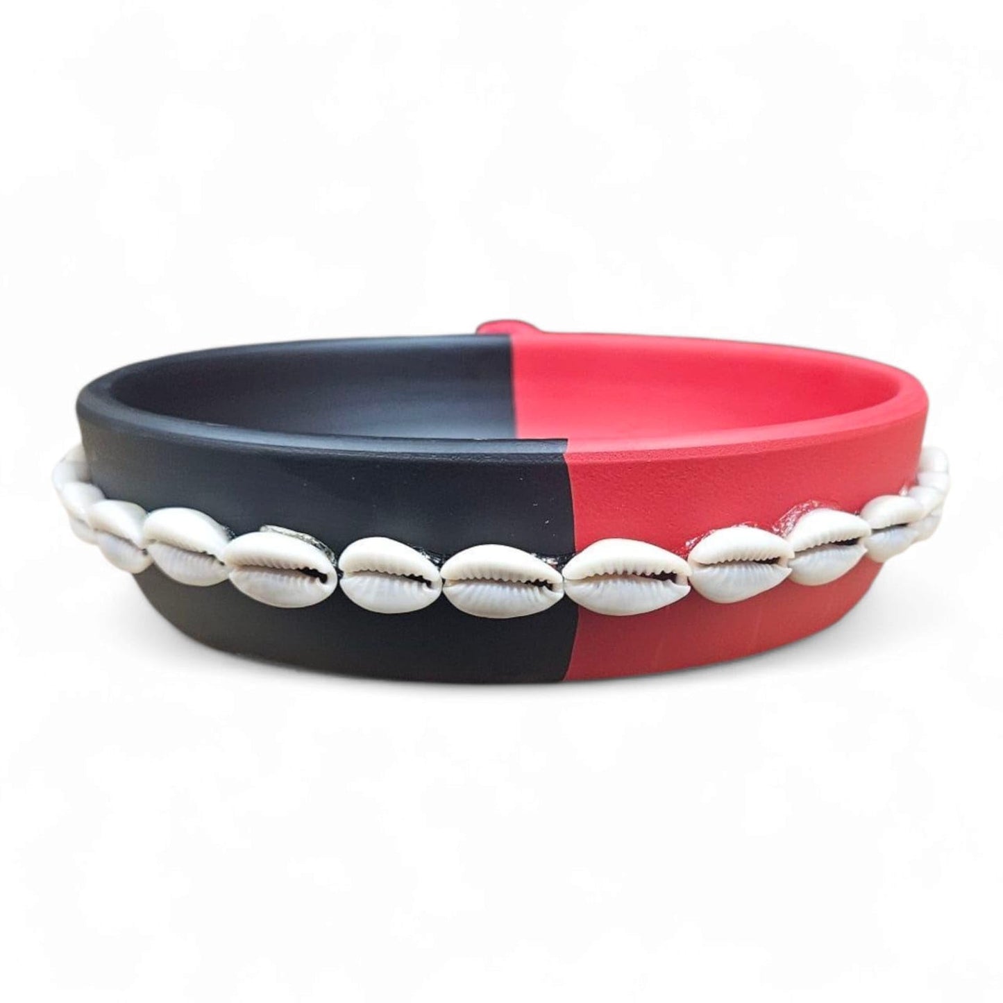Elegua Red and Black Ceramic Offering Plate with Cowrie