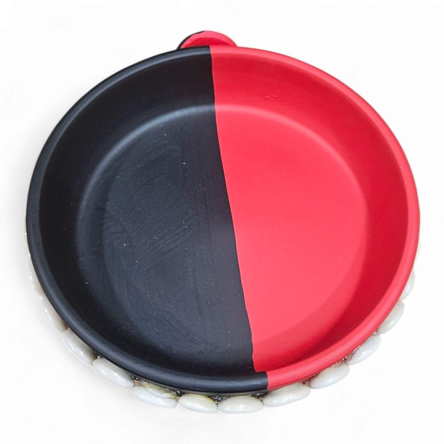 Elegua Red and Black Ceramic Offering Plate with Cowrie