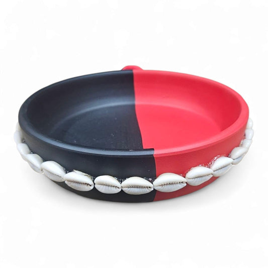 Elegua Red and Black Ceramic Offering Plate with Cowrie