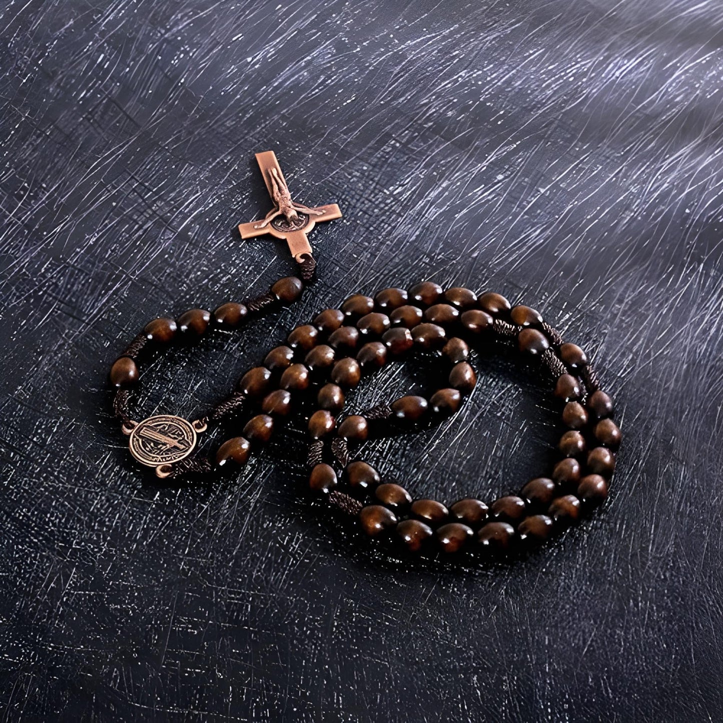 Handcrafted Wooden Catholic Rosary Beads Necklace