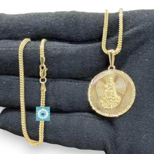 Real Gold 10K Gold Virgen de la Caridad del Cobre Pendant Necklace