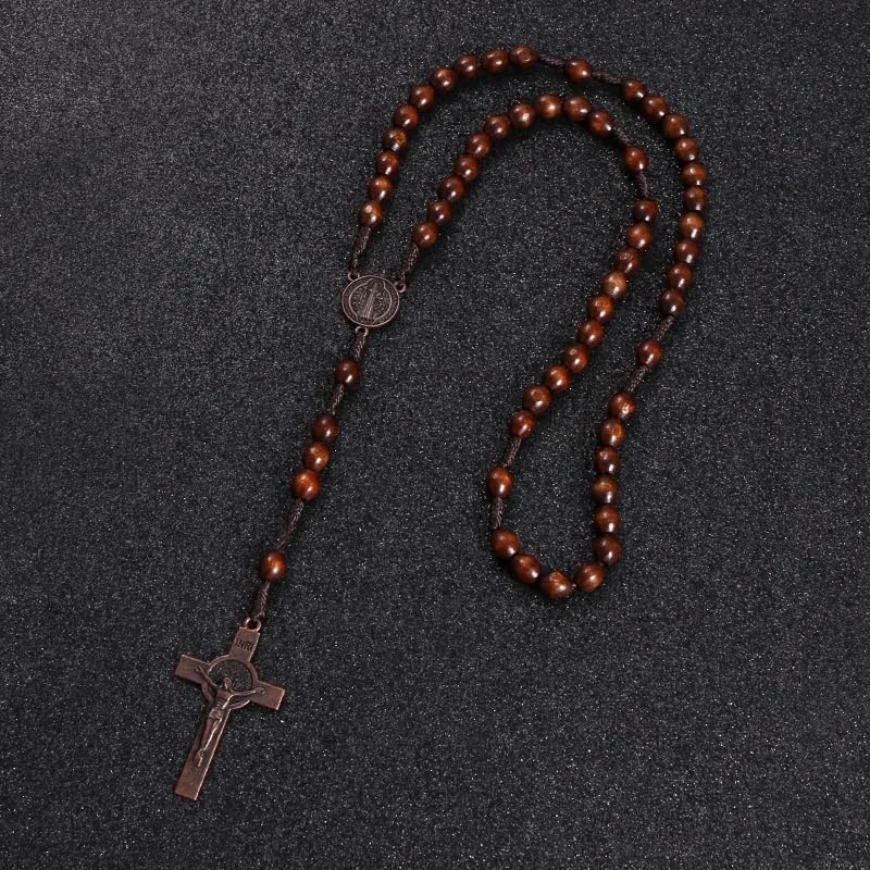 Handcrafted Wooden Catholic Rosary Beads Necklace