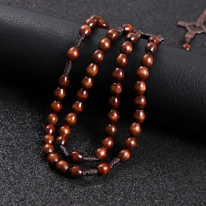 Handcrafted Wooden Catholic Rosary Beads Necklace