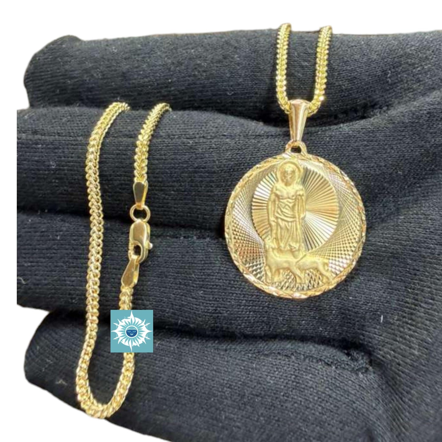 Real Gold Babalu Aye 10K Gold Saint Lazarus  Pendant Necklace