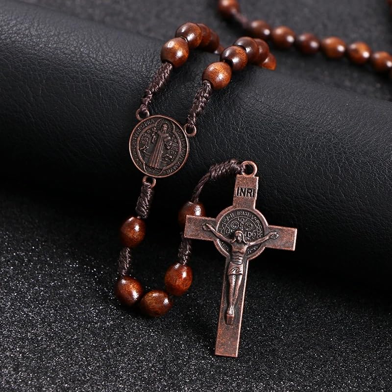 Handcrafted Wooden Catholic Rosary Beads Necklace