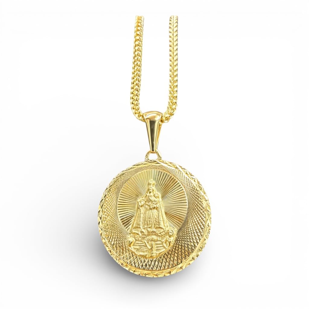 Real Gold 10K Gold Virgen de la Caridad del Cobre Pendant Necklace