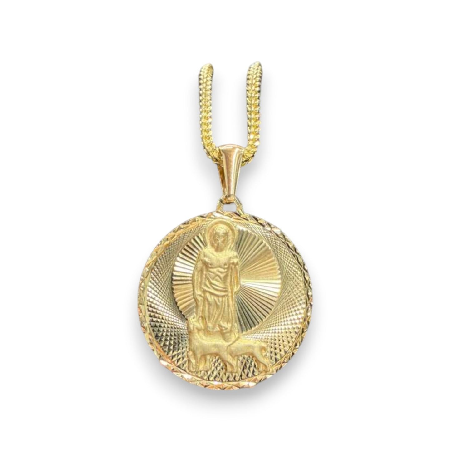 Real Gold Babalu Aye 10K Gold Saint Lazarus  Pendant Necklace