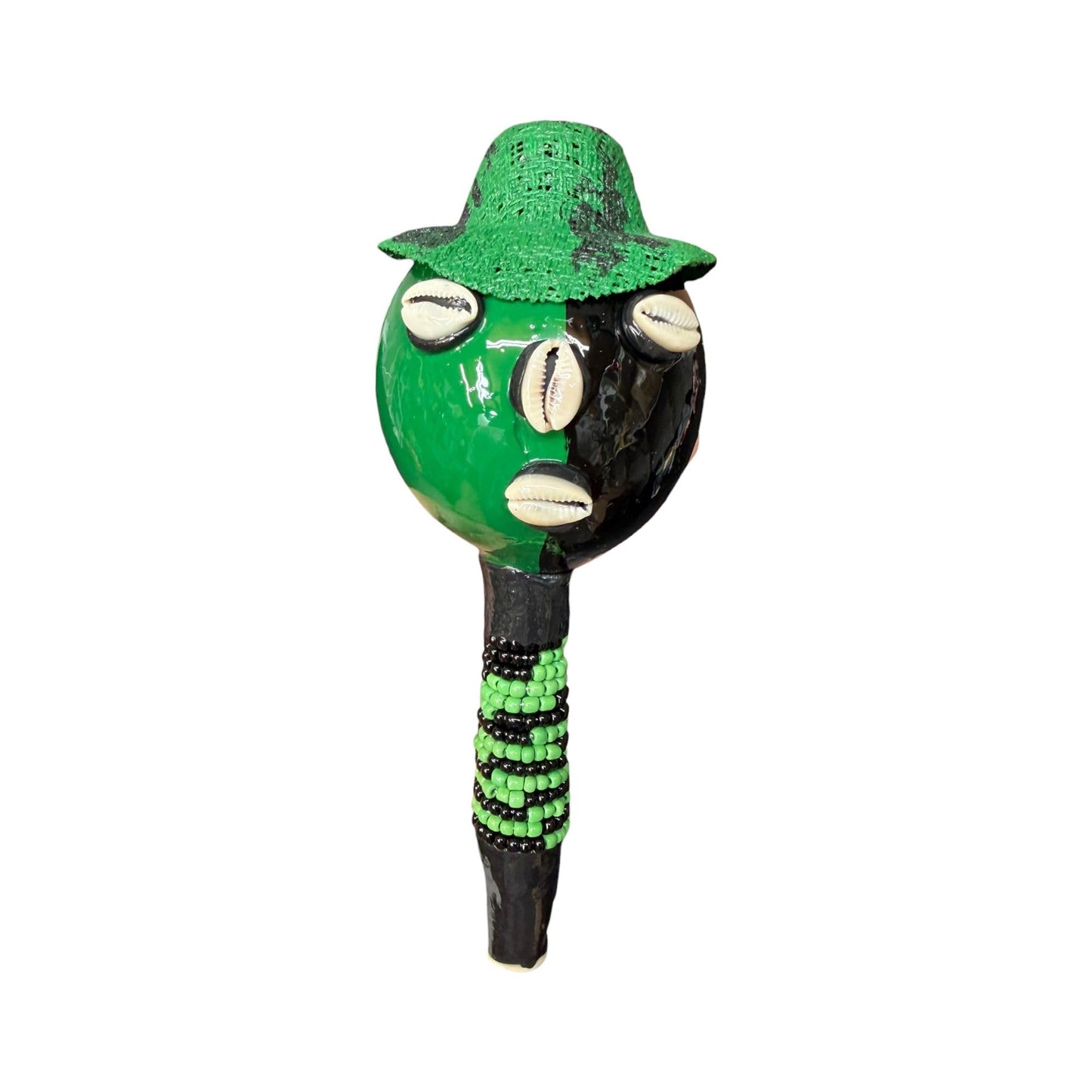 Elegua - Eshu Maraca Handcrafted for Santeria and Spiritual Practices with Cowrie Shells, Orishas