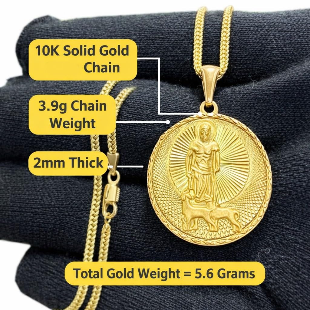 Real Gold Babalu Aye 10K Gold Saint Lazarus  Pendant Necklace