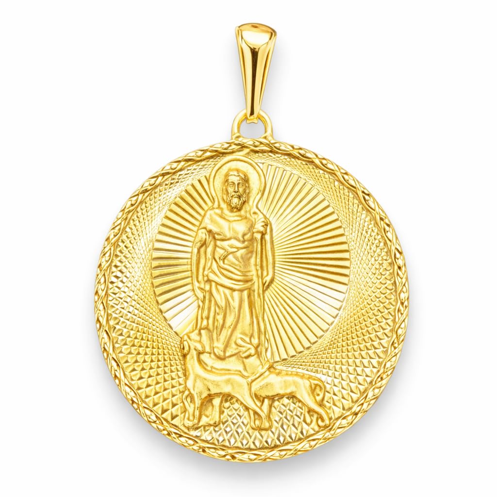 Real Gold Babalu Aye 10K Gold Saint Lazarus  Pendant Necklace