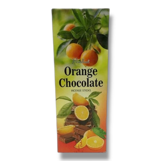 Orange Chocolate Incense Sticks – 120 Sticks Total – 6 Hexagon Packs of 20 – Unique Sweet & Citrusy Aroma, Hand-Rolled Indian Incense for Meditation, Relaxation, Mood Uplifting – Pradhan Brand