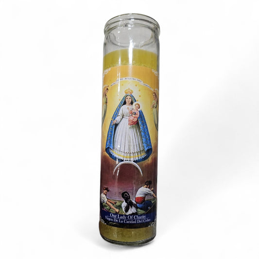 Prayer Candle 7 Day Virgin of Regla 8" Vela de Virgen de Regla Unscented Pillar Candle in Glass
