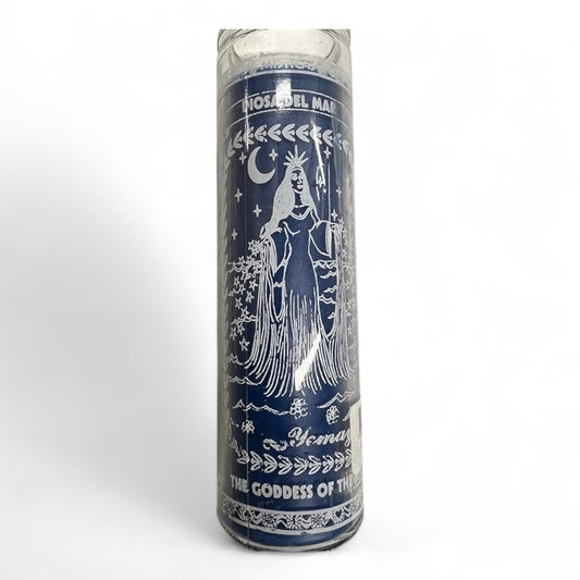 Prayer Candle 7 Day Yemaya 8" La Diosa del Mar Unscented Pillar Candle in Glass