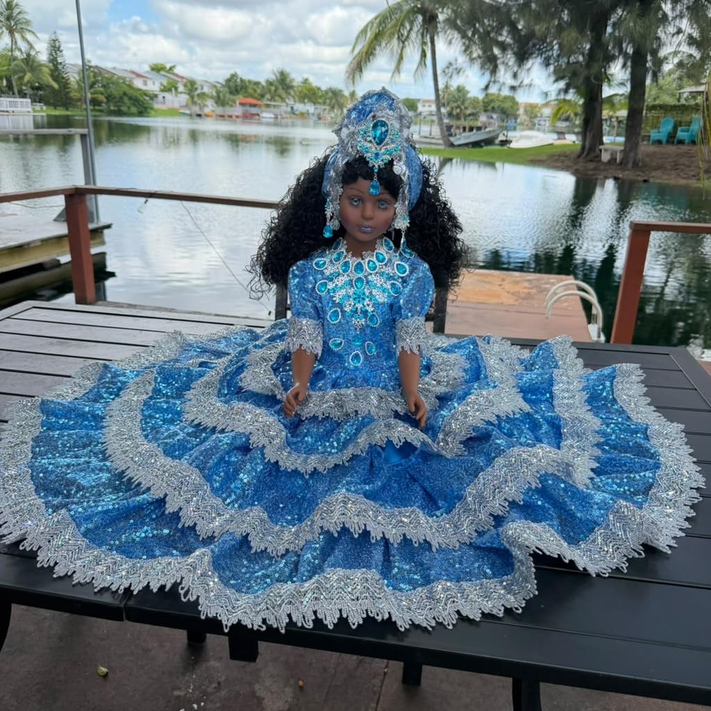26-Inch Muneca Gitana Yoruba Spiritual Altar Decoration Santeria Gypsy Style Blue Yemaya Asesu