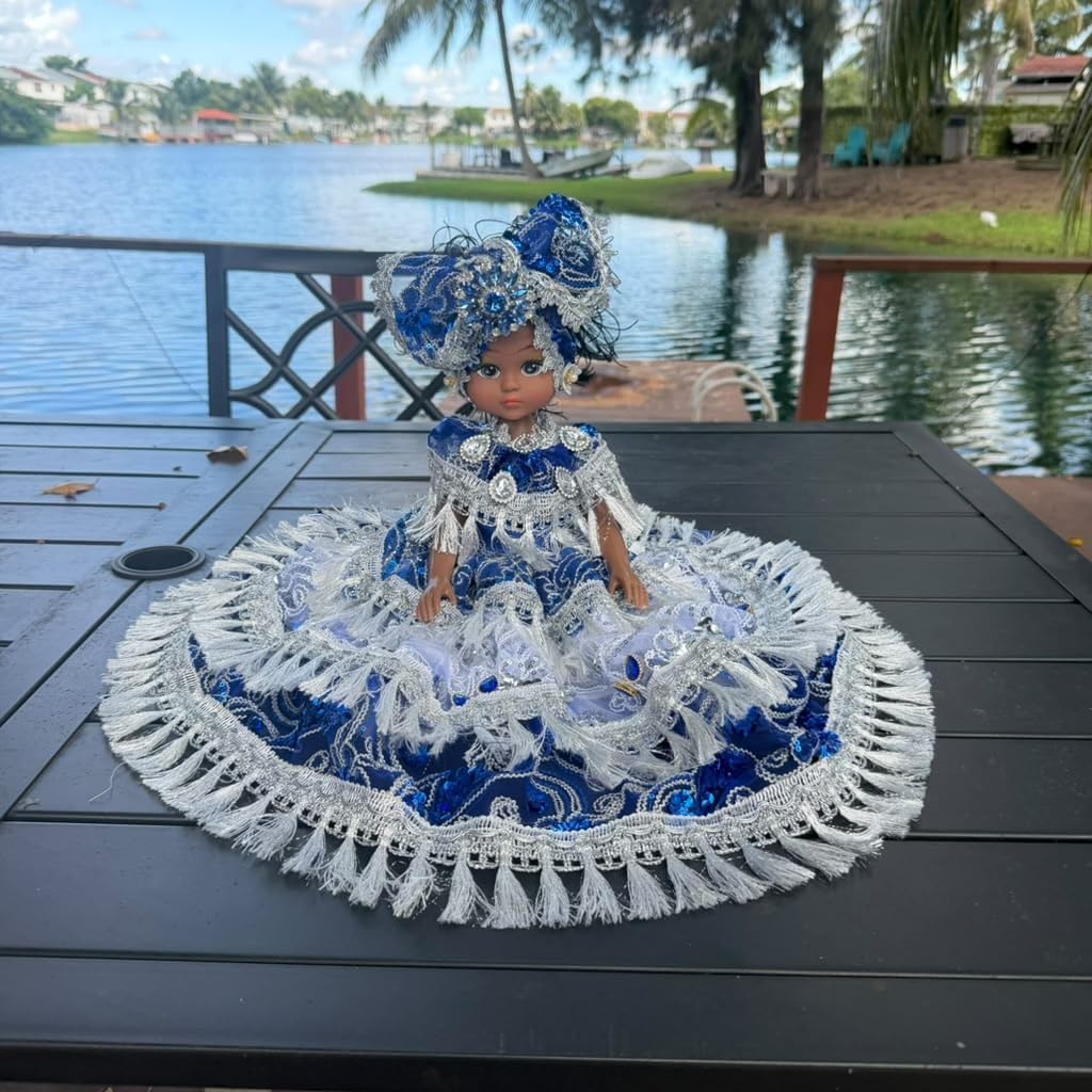 12-Inch Muneca Gitana Yoruba Spiritual Altar Decoration Santeria Gypsy Style with Blue and Silver Dr